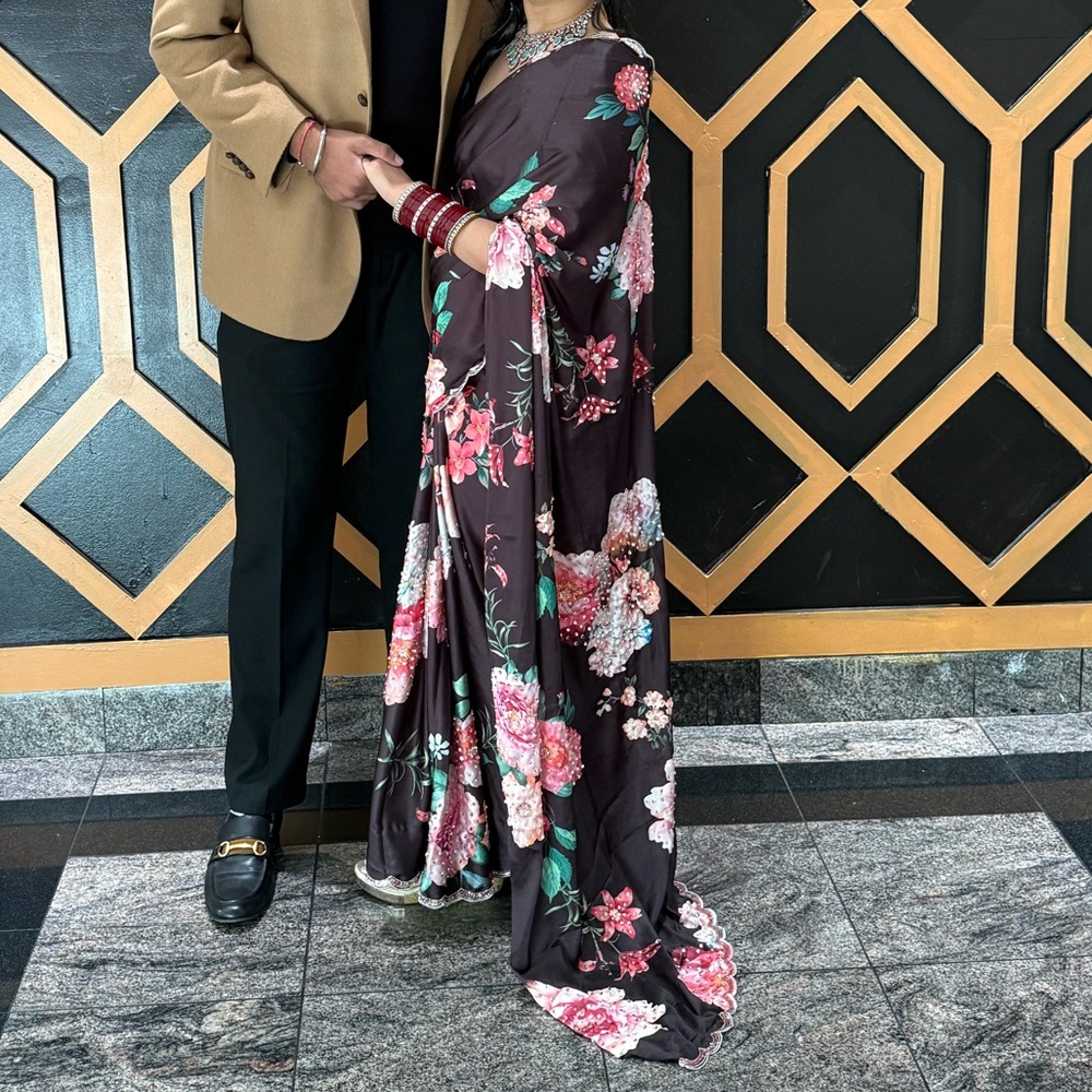 Elegant Black Floral Saree